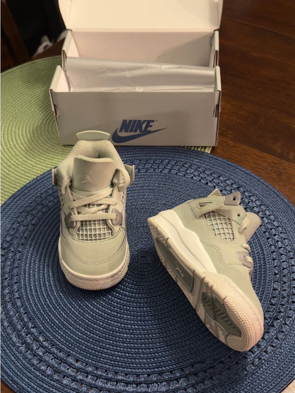 Nike Kids Jordan Retro 4 “Abundance” Sneakers - Seafoam/Metallic Silver/Sail